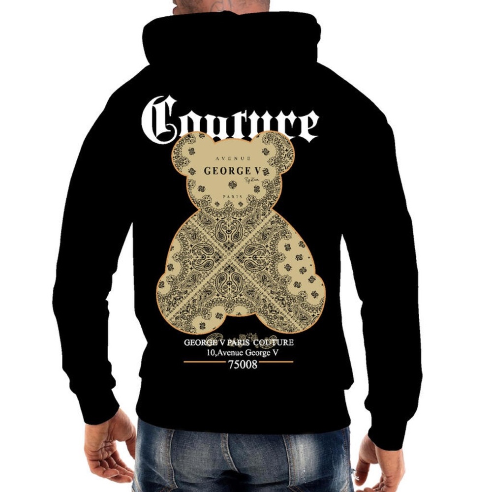 New George V Designer Black Graphic Hoodie